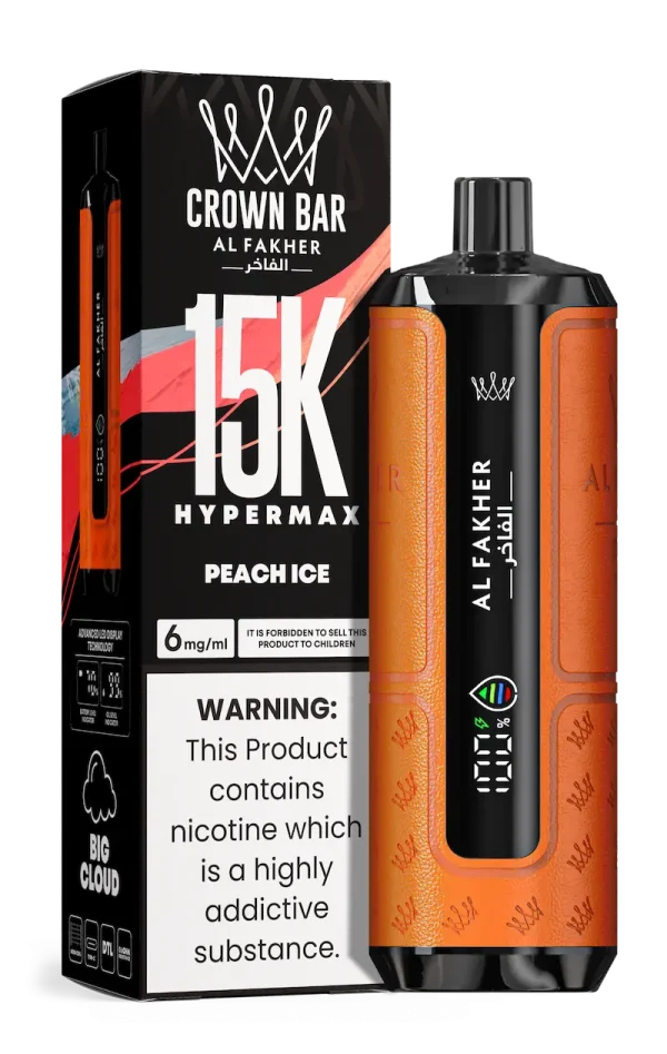 Al Fakher Crown Bar Hypermax 15000 puffs disposable vape Peach Ice flavor