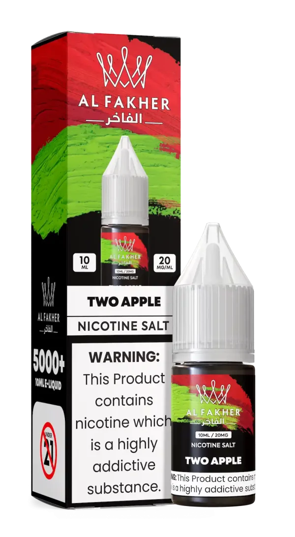 Al Fakher Two Apple Nicotine Salt E-Liquid 10ml 20mg – Double Apple Shisha Inspired Vape Juice