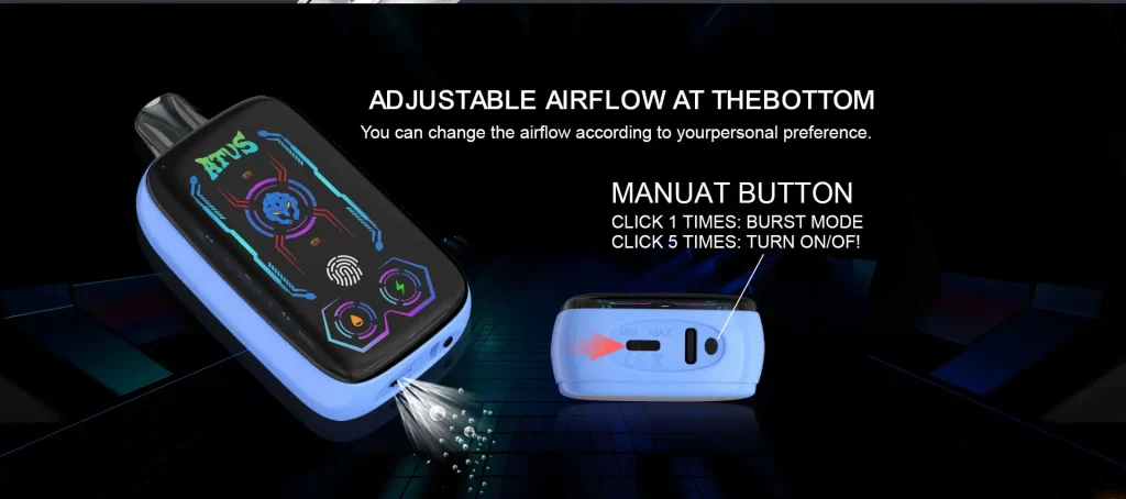 ATVS DE023 disposable vape adjustable airflow and manual button with burst mode and power control