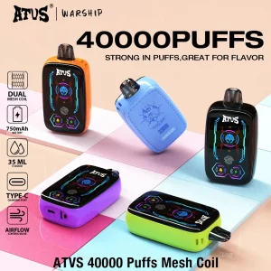 ATVS DE023 40000 puffs smart screen disposable vape with dual mesh coil and 750mAh battery