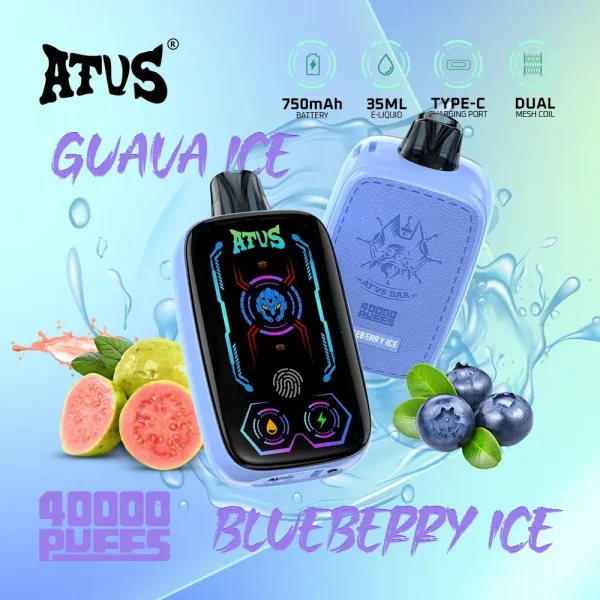 ATVS DE023 40000 puffs smart screen disposable vape - Guava Ice & Blueberry Ice flavor