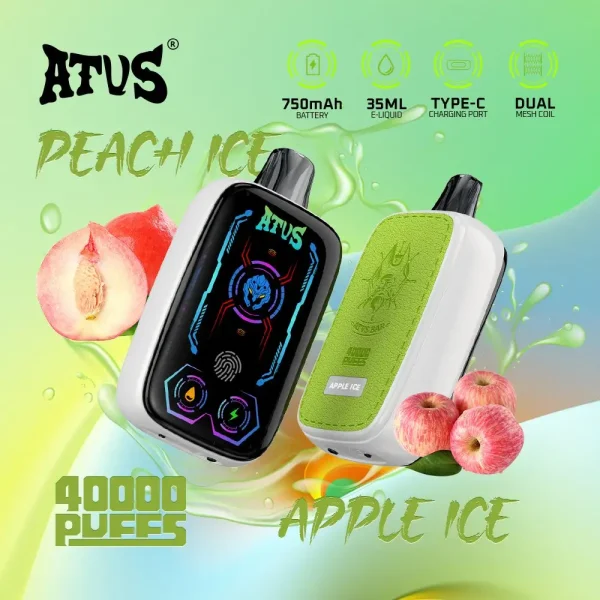 ATVS DE023 40000 puffs smart screen disposable vape - Peach Ice & Apple Ice flavor