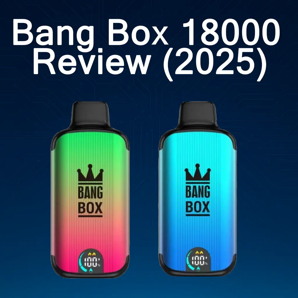 Futuristische hoes in tech-stijl voor Bang Box 18000 Review (2025): Beste duurzame 18K Puff Disposable Vape met oplichtende digitale achtergrond