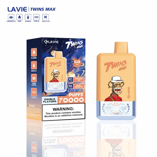 Lavie Twins Max 70000 disposable vape dual flavor Blueberry Ice and Black Dragon Ice