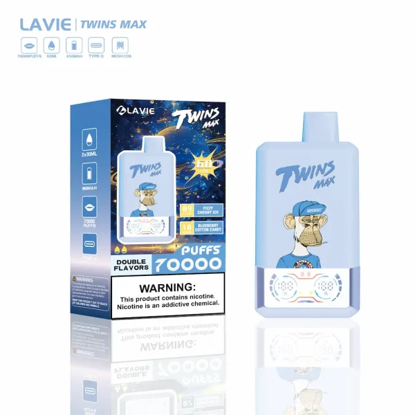 Lavie Twins Max 70000 disposable vape dual flavor Fizzy Cherry Ice and Blueberry Cotton Candy