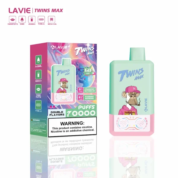 Lavie Twins Max 70000 disposable vape dual flavor Strawberry Watermelon and Blueberry Raspberry