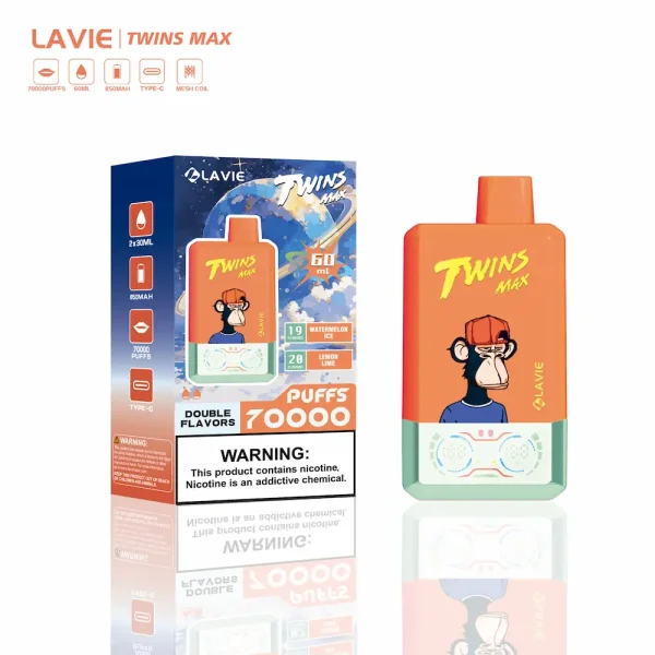 Lavie Twins Max 70000 disposable vape dual flavor Watermelon Ice and Lemon Lime