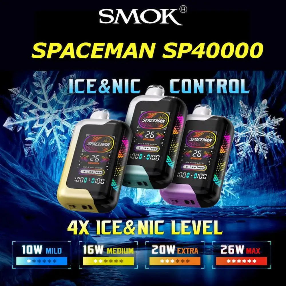 SMOK Spaceman SP40000 Disposable Vape 40K Puffs – Adjustable Ice and Nicotine Level Control with 4 Modes (10W Mild to 26W Max)