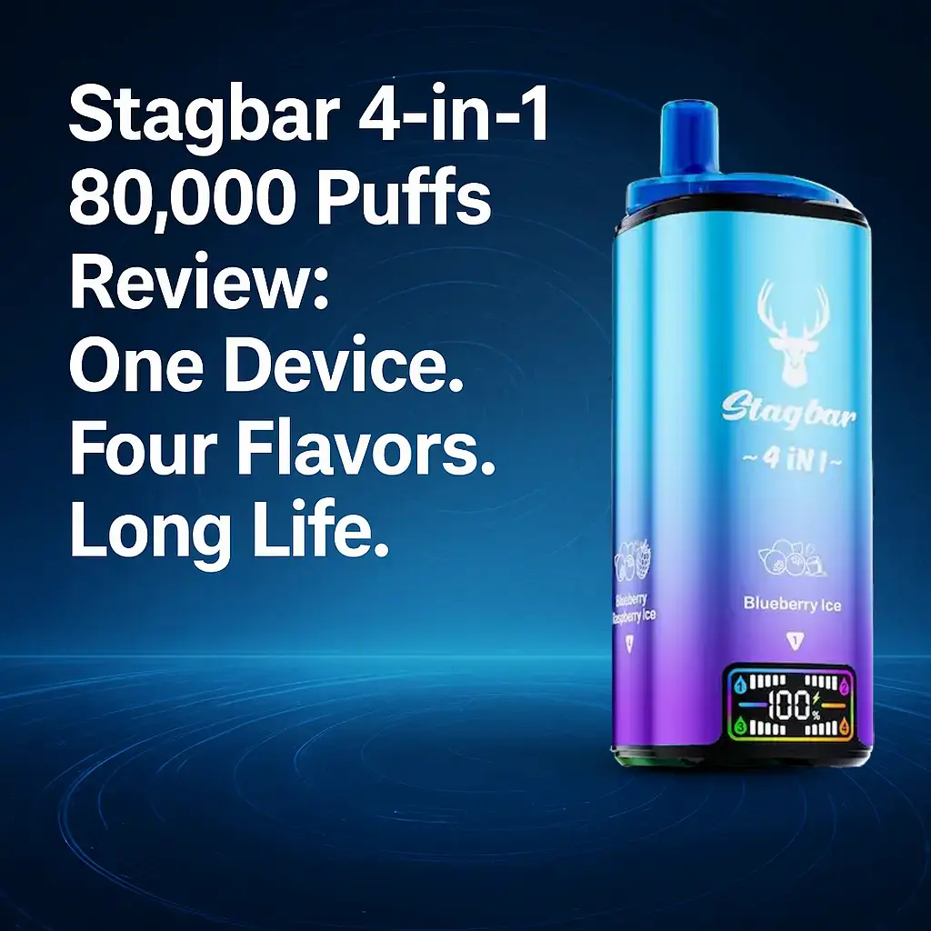 Stagbar 4-in-1 80,000 puffs wegwerp vape review - vier smaken in één apparaat met onafhankelijke tanks en LCD-scherm