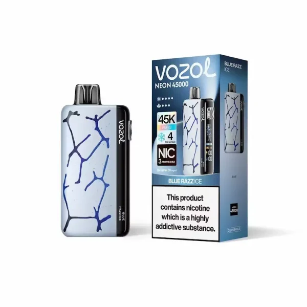 VOZOL Neon 45000 Blue Razz Ice Smart Disposable Vape – 45K Puffs, Adjustable Ice Levels, 50mg Nicotine