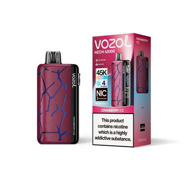 VOZOL Neon 45000 Cranberry Ice Smart Disposable Vape – 45K Puffs Refreshing Berry with Adjustable Ice Levels