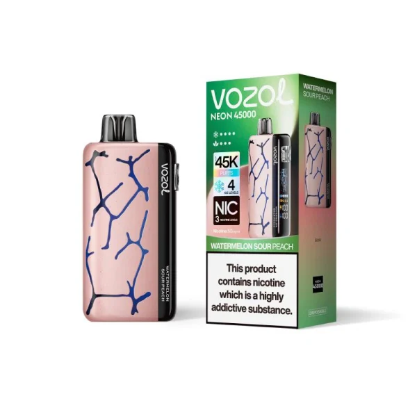 VOZOL Neon 45000 Watermelon Sour Peach Smart Disposable Vape – 45K Puffs Juicy Fruity Blend with Ice Control