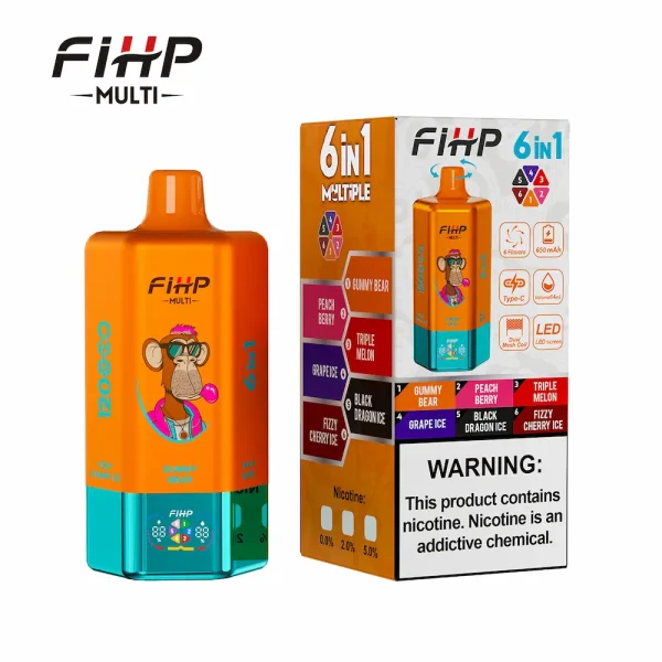 FIHP MULTI 120000 Puffs 6in1 Disposable Vape with Gummy Bear, Peach Berry, Triple Melon, Grape Ice, Black Dragon Ice, Fizzy Cherry Ice flavors
