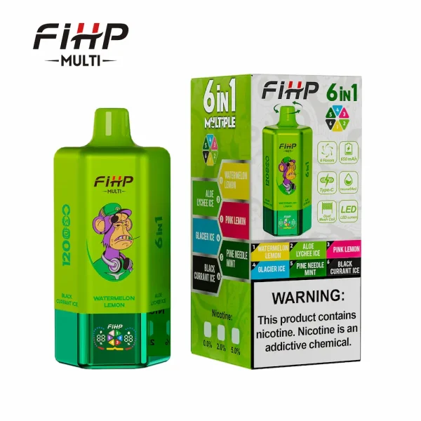 FIHP MULTI 120000 Puffs 6in1 Disposable Vape with Watermelon Lemon, Aloe Lychee Ice, Pink Lemon, Glacier Ice, Pine Needle Mint, Black Currant Ice flavors
