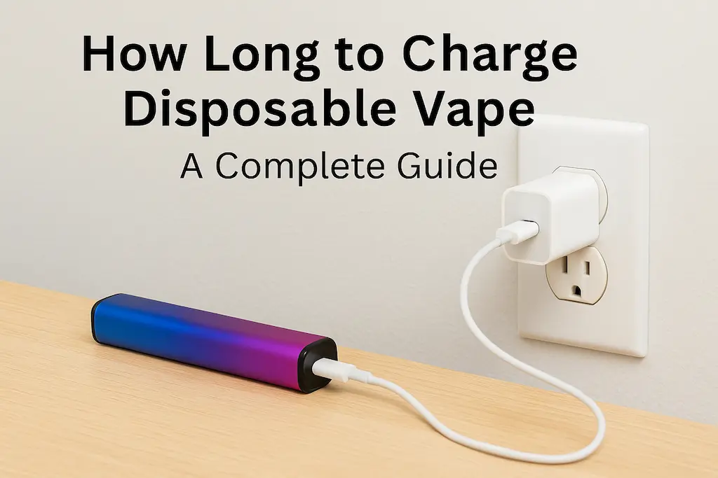 Simple disposable vape charging with USB Type-C cable on desk – How Long to Charge Disposable Vape: A Complete Guide