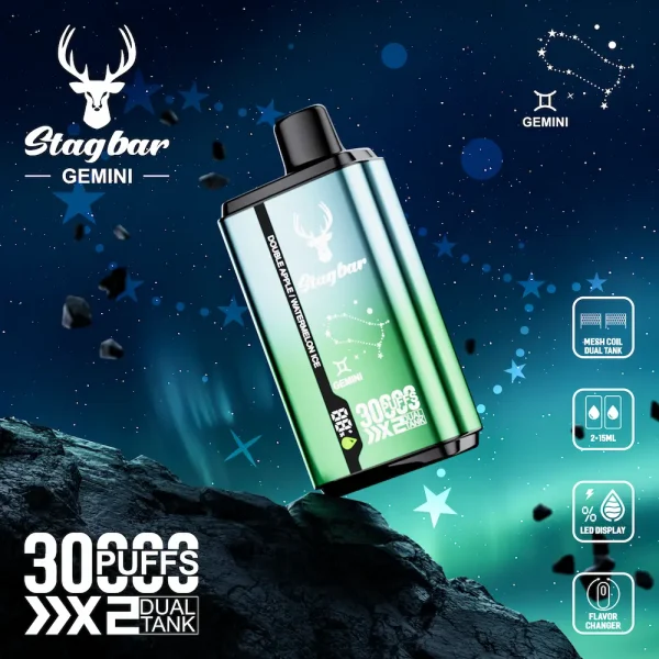 Stag bar Gemini 30000 Puffs Wegwerpvape met dubbele tank en LED-display