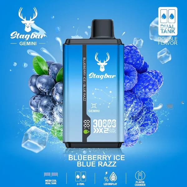 Stagbar Gemini 30000 Puffs Disposable Vape – Blueberry Ice & Blue Razz Dual Flavor