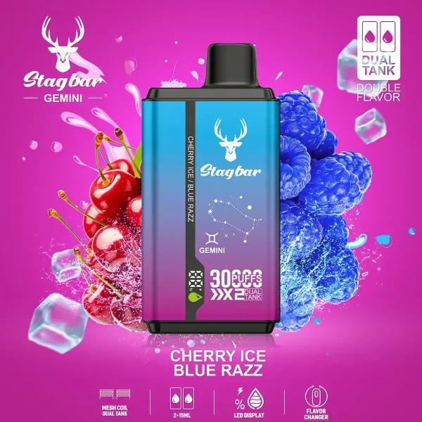 Stag bar Gemini 30000 Puffs Disposable Vape – Cherry Ice & Blue Razz Dual Flavor