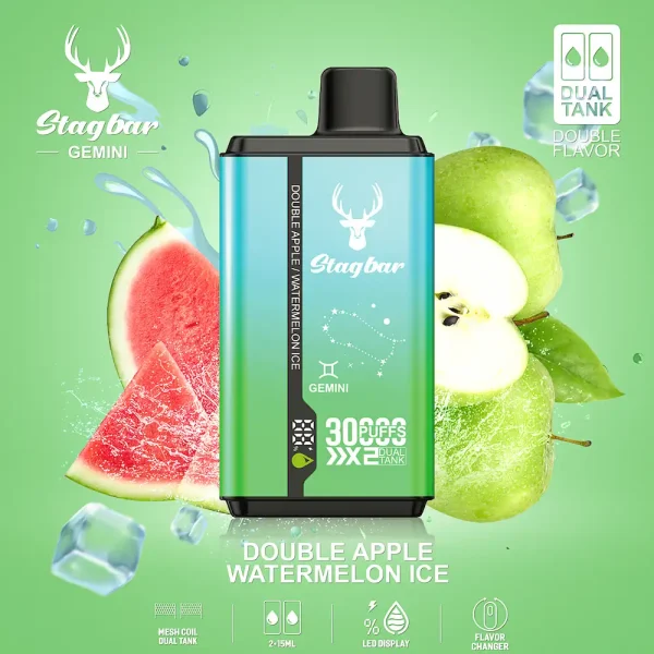 Stag bar Gemini 30000 Puffs Disposable Vape – Double Apple & Watermelon Ice Dual Flavor