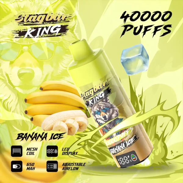 Stagbar King Banana Ice 40000 Puffs Adjustable Airflow Disposable Vape with Mesh Coil and LED Display