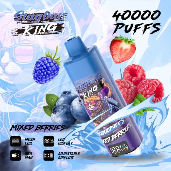 Stagbar King Mixed Berries 40000 Puffs Adjustable Airflow Disposable Vape with Mesh Coil and LED Display