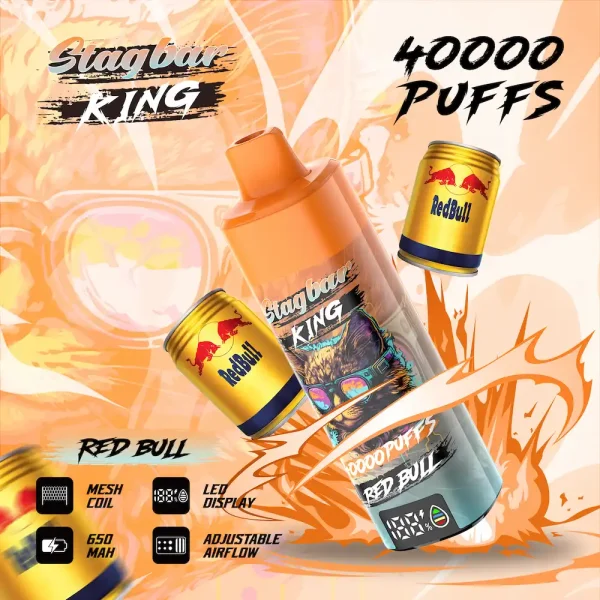 Stagbar King Red Bull Energy Drink Flavor 40000 Puffs Adjustable Airflow Disposable Vape with Mesh Coil and LED Display