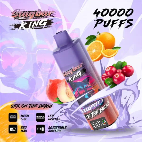 Stagbar King Sex on the Beach Cocktail Flavor 40000 Puffs Adjustable Airflow Disposable Vape with Mesh Coil and LED Display