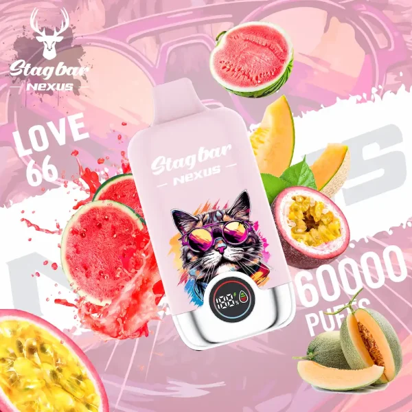 Stagbar Nexus 60000 Puffs Disposable Vape Love 66 flavor – tropical fruit medley with passionfruit, melon, and watermelon