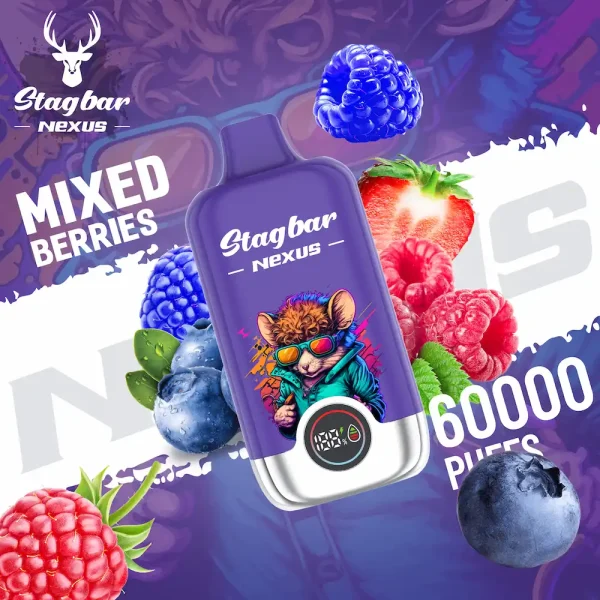 Stagbar Nexus 60000 Puffs Disposable Vape Mixed Berries flavor – bold blend of blueberry, raspberry, and strawberry