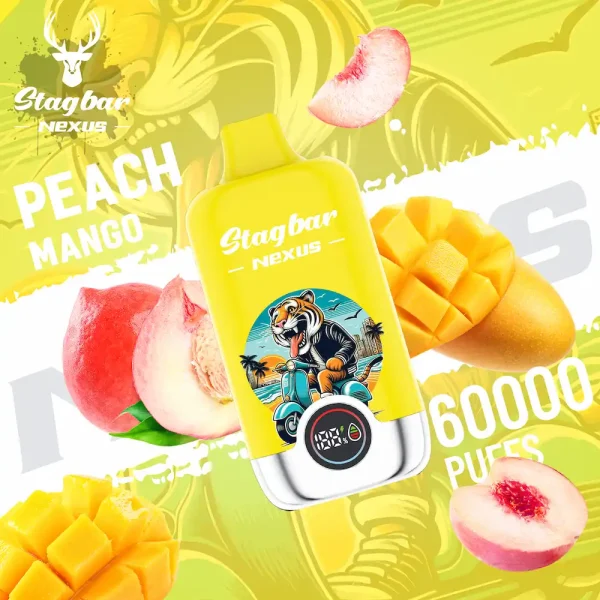 Stagbar Nexus 60000 Puffs Disposable Vape Peach Mango flavor – tropical sweetness of ripe mango with juicy peach