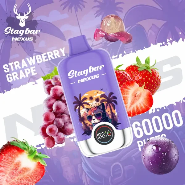 Stagbar Nexus 60000 Puffs Disposable Vape Strawberry Grape flavor – fruity mix of ripe strawberries and juicy grapes