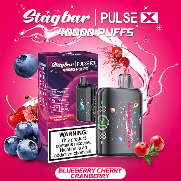 Stagbar Pulse X 40000 Puffs Disposable Vape with Smart Screen - Blueberry Cherry Cranberry Flavor