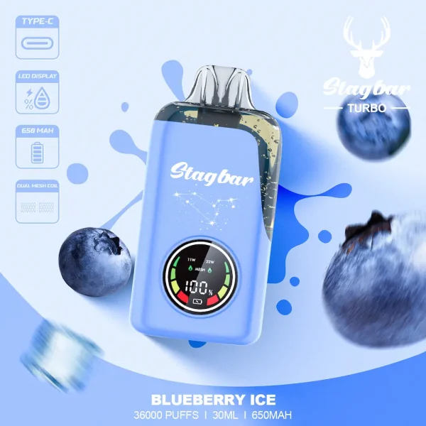 Stagbar Turbo 36000 Puffs Disposable Vape – Blueberry Ice Flavor, 30ml E-liquid, 650mAh Battery, LED Screen