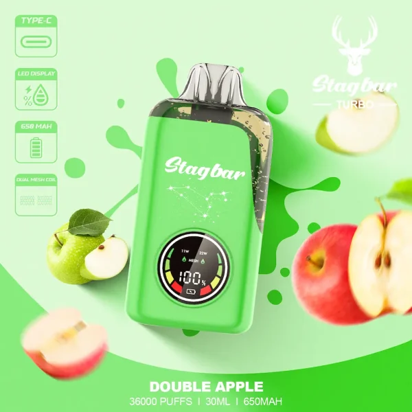 Stagbar Turbo 36000 Puffs Disposable Vape – Double Apple Flavor, Mesh Coil System, 650mAh Battery