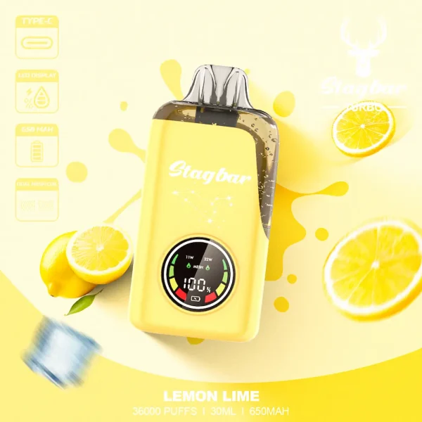 Stagbar Turbo 36000 Puffs Disposable Vape – Lemon Lime Flavor, Type-C Rechargeable, 30ml Capacity