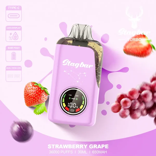 Stagbar Turbo 36000 Puffs Disposable Vape – Strawberry Grape Flavor, 30ml Liquid, LED Screen, Long-lasting Vape