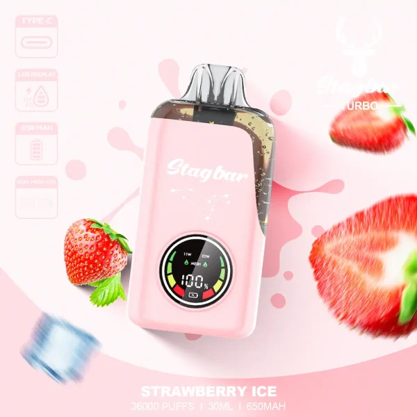 Stagbar Turbo 36000 Puffs Disposable Vape – Strawberry Ice Flavor, LED Display, Mesh Coil, Long-lasting 650mAh Battery