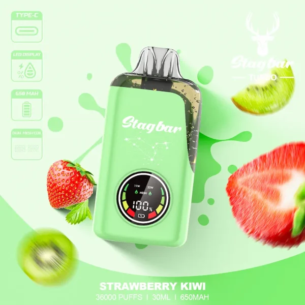 Stagbar Turbo 36000 Puffs Disposable Vape – Strawberry Kiwi Flavor, Rechargeable with Type-C, 30ml Juice