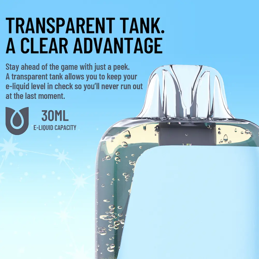 Stagbar Turbo Disposable Vape with 30ml Transparent Tank – Easy to Monitor E-Liquid Level.