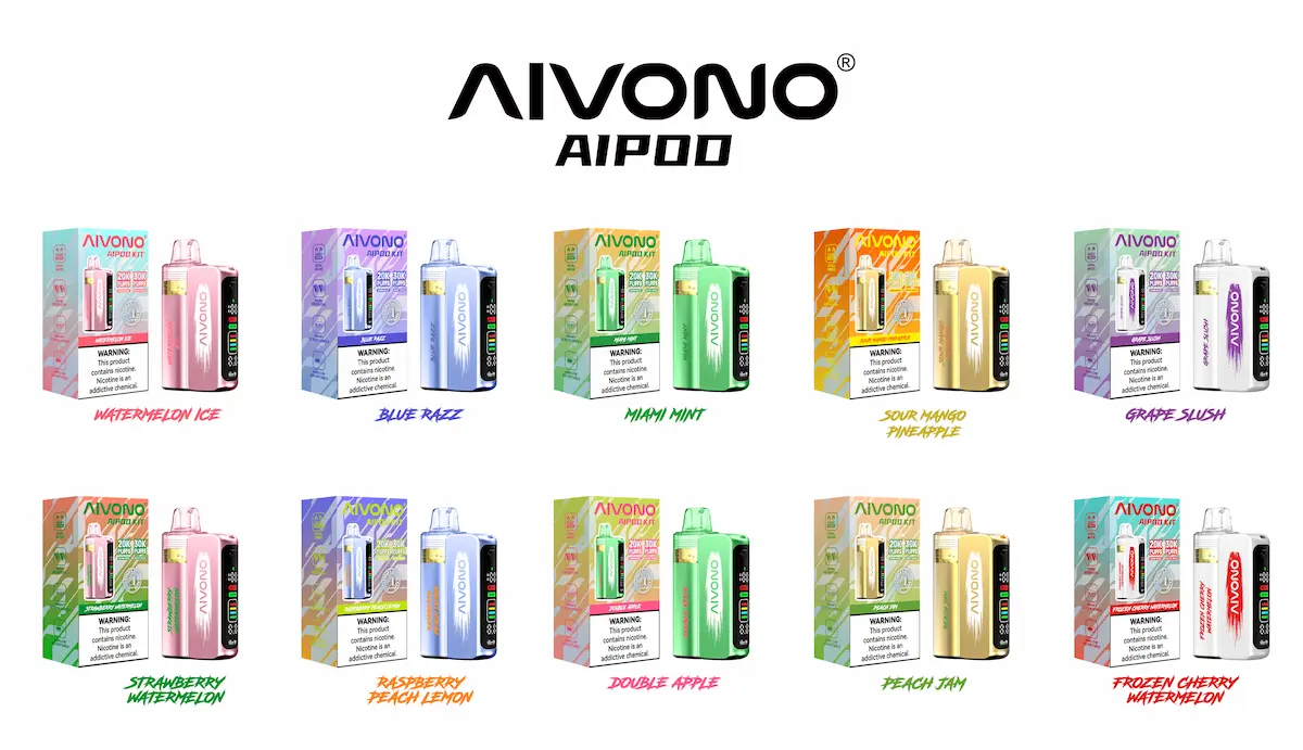AIVONO AIM AIPOD KIT 30K flavor collection with ten fruity 30000 puffs refillable vape options