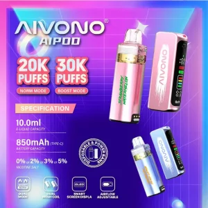 Home 21 AIVONO AIM AIPOD KIT 30K refillable vape with magnetic clear tank and smart screen