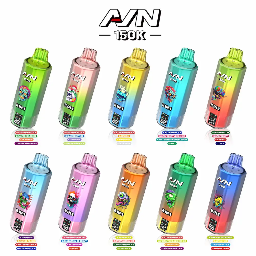AIVONO AIM AVN 150K 150,000 Puffs 8-in-1 Flavor Vape 13 AIVONO AIM AVN 150K 4-chamber vape flavor collection with all 10 mixed flavor sets