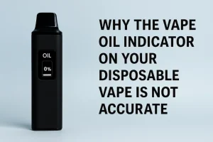 A disposable vape showing 0% oil on its screen, representing inaccurate oil indicators and fake puff counters in disposable vapes.