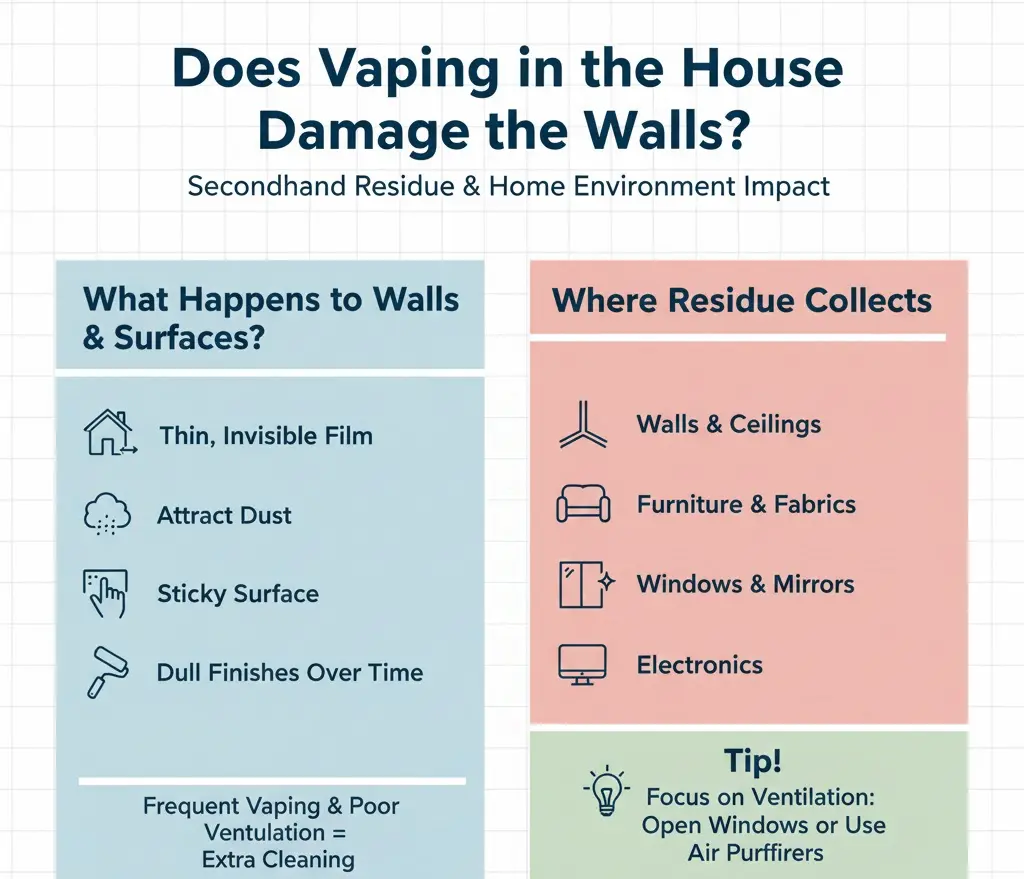 Light vape residue buildup on indoor walls and surfaces