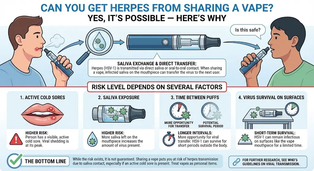 Sharing a vape and herpes risk from saliva on the mouthpiece