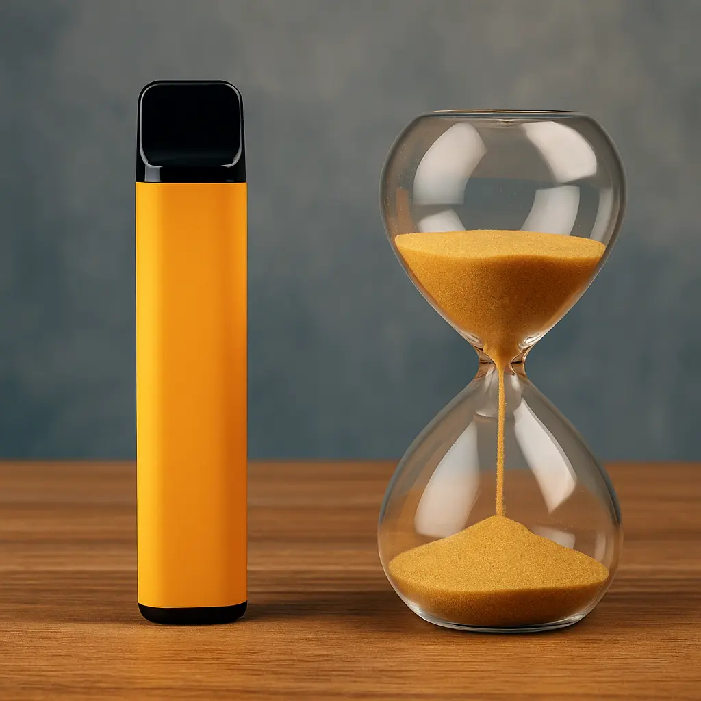 Do Vapes Expire? Complete Guide to Shelf Life, Storage & Safety 3 How long disposable vapes last after opening — visual symbolizing lifespan and timing of use.