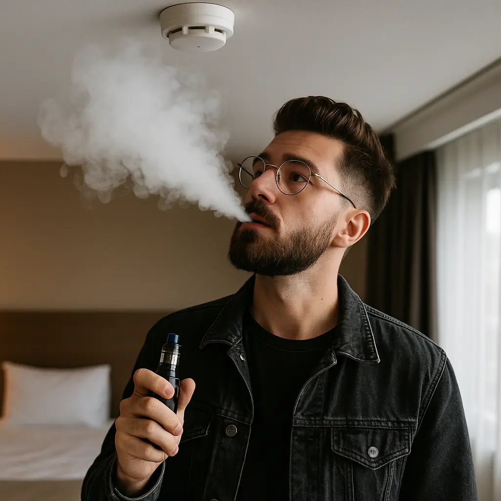 Vape vapor dispersed near an open window to reduce smoke alarm activation
