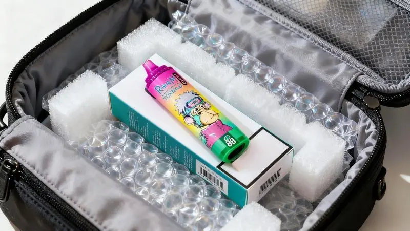 Can You Take Disposable Vapes on an Airplane? 5 Disposable vape safely packed in carry-on bag with bubble wrap for air travel