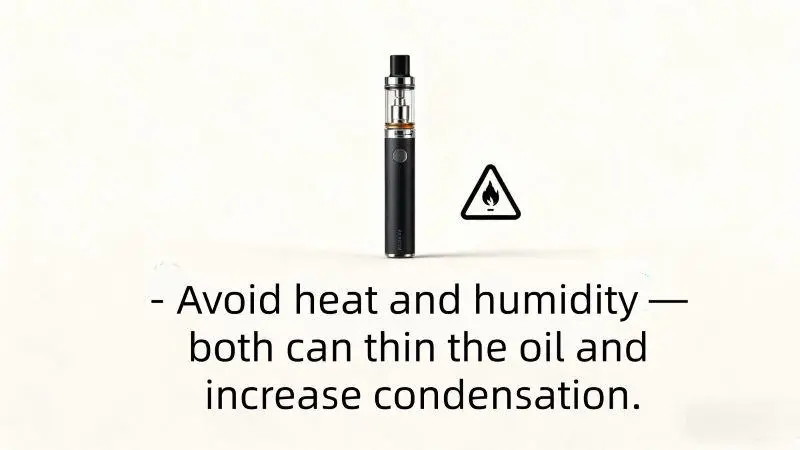 A clean disposable vape standing upright on a desk, showing proper storage position to prevent clogging and keep smooth airflow.