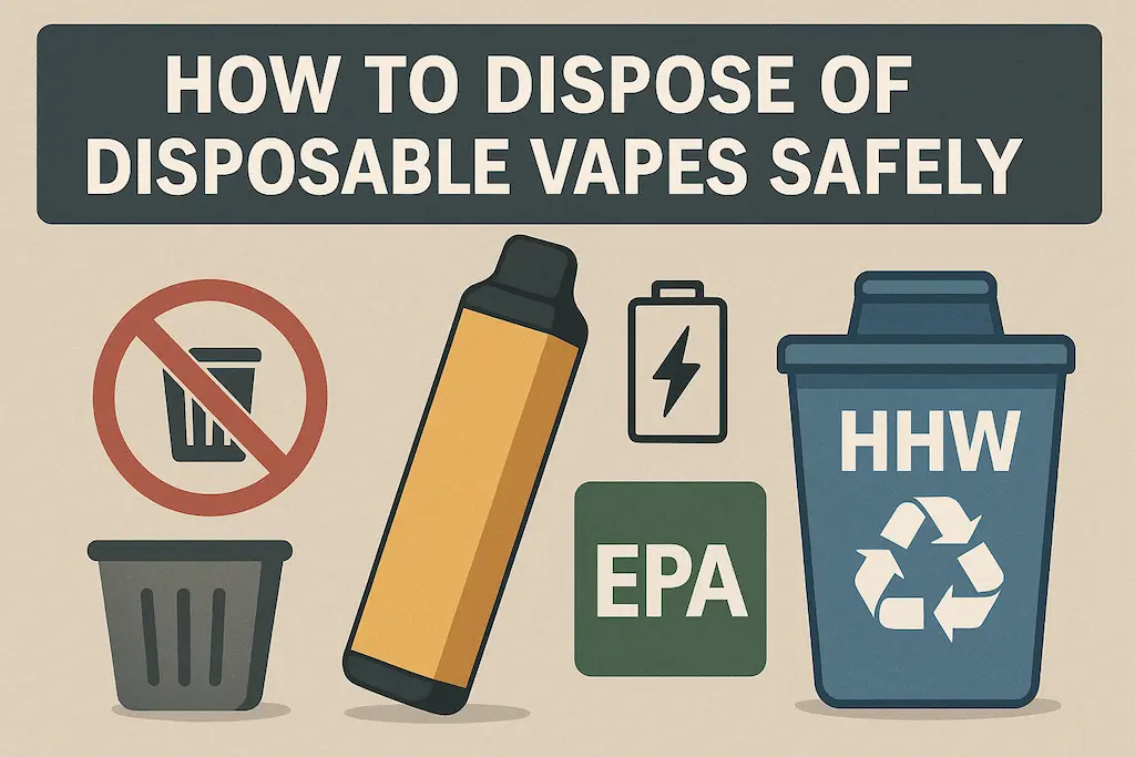 How to Properly Dispose of Disposable Vapes (EPA-Style E-Waste & Battery Safety Guide) 2 EPA-style guide on how to dispose of disposable vapes safely